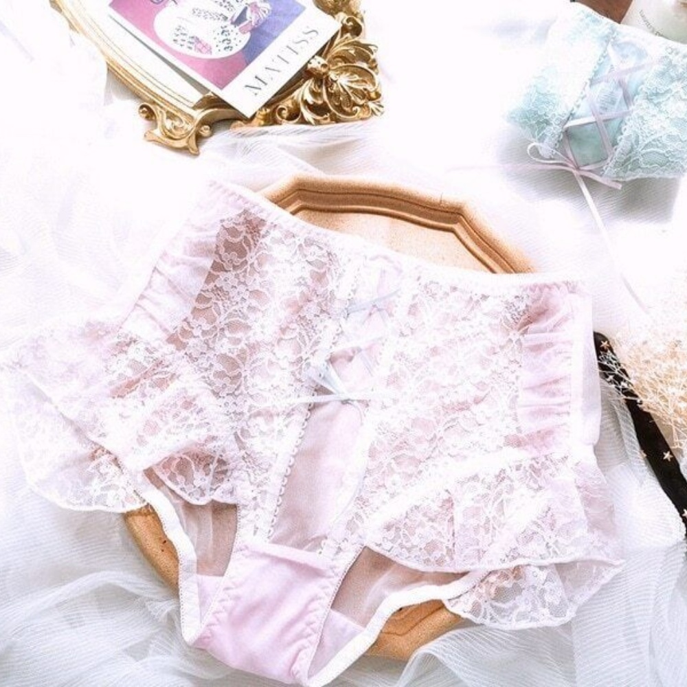 Pink  Lolita Kawaii Panties, Ruffle Lace Panties. Bridal Linge…
